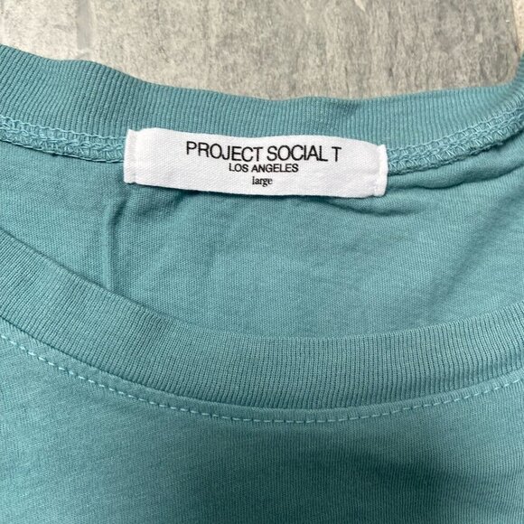 Project Social T Round Neck Relaxed Fit Raw Edges Tee Shirt Green Teal Sz Large - Picture 2 of 7